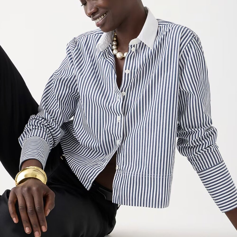 J Crew cropped garcon striped shirt - Picture 2 of 5